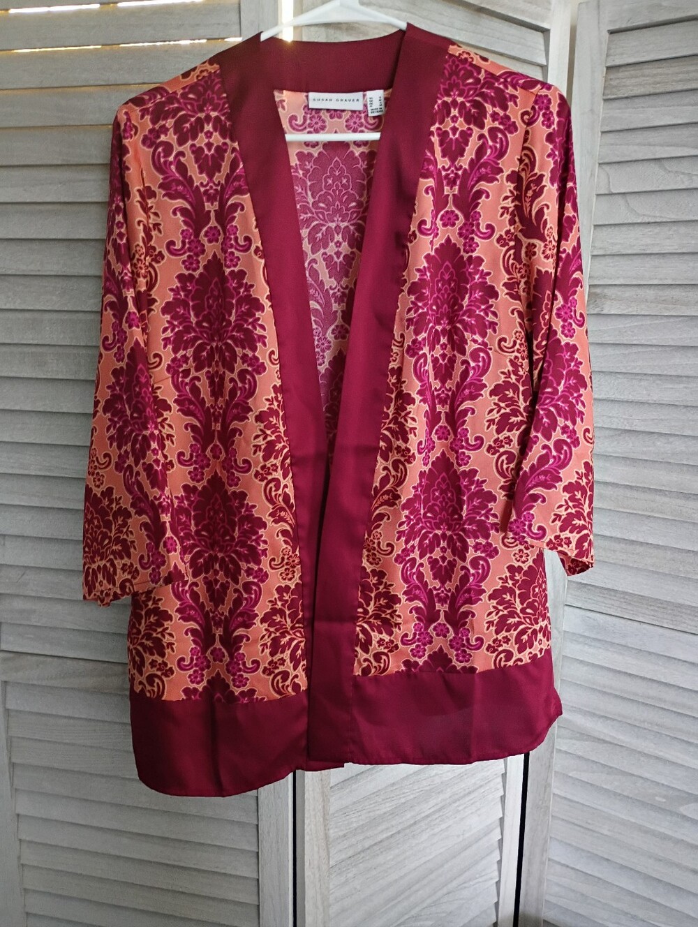Susan Graver Satin Liquid Knit Damask Kimono Size Small